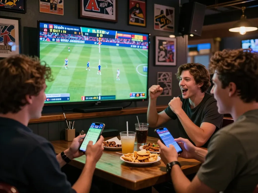 Engaged sports bettors using sv66 app to place live bets during exciting match