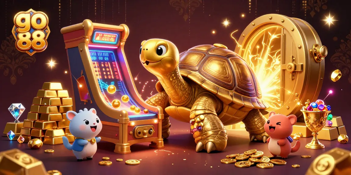 Spin and win at go 88 with vibrant, 3D casino action featuring golden tortoise and treasures.