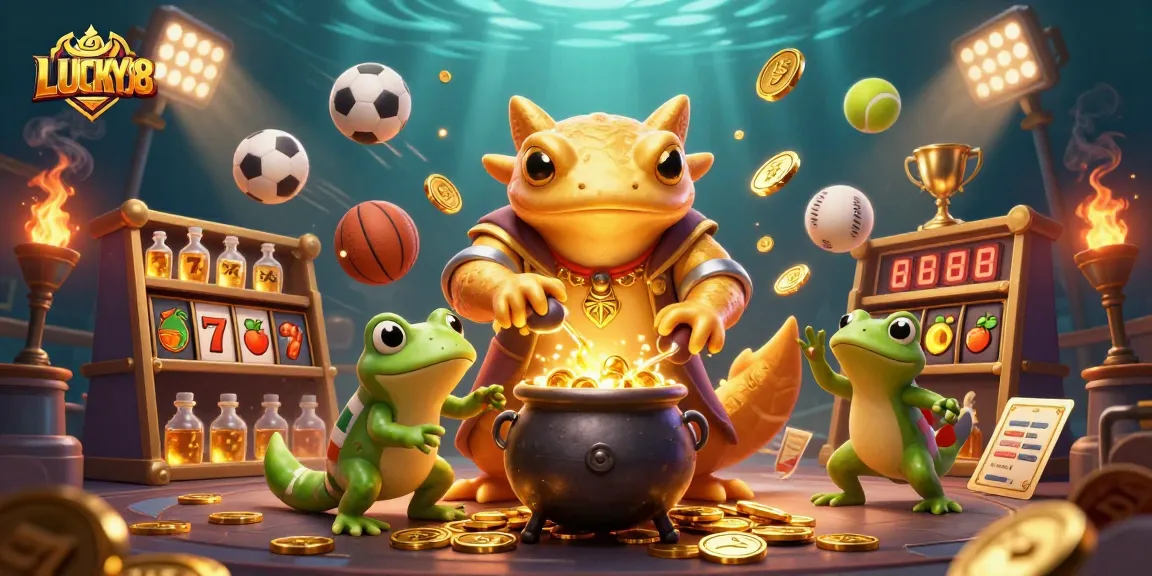 Engage with LUCKY88 slots as golden salamander and frog create a magical casino scene.