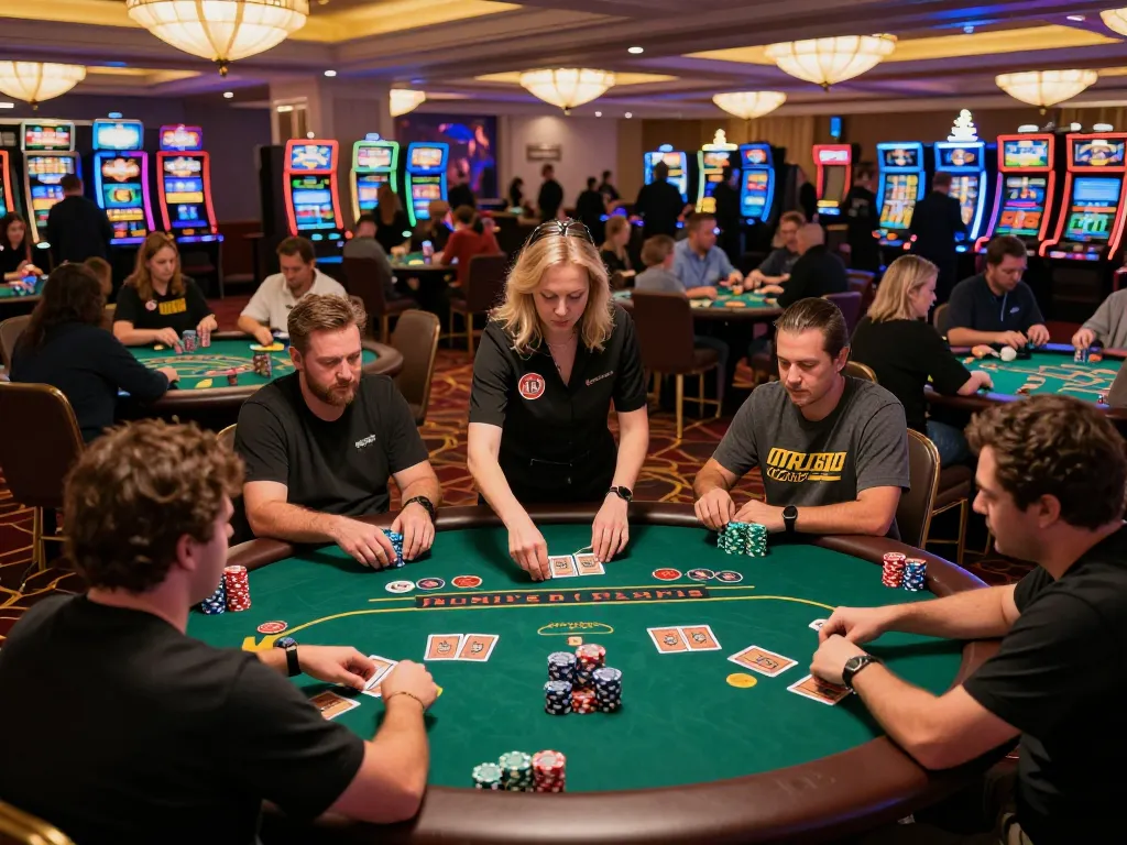 Exciting gameplay at 33WIN blackjack tables with engaged players and vibrant casino atmosphere