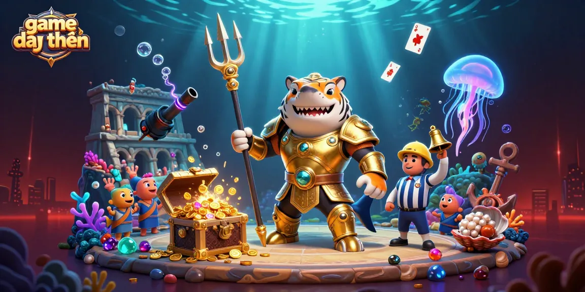Play exciting game đổi thưởng action featuring a vibrant underwater colosseum with charismatic characters and dynamic elements.