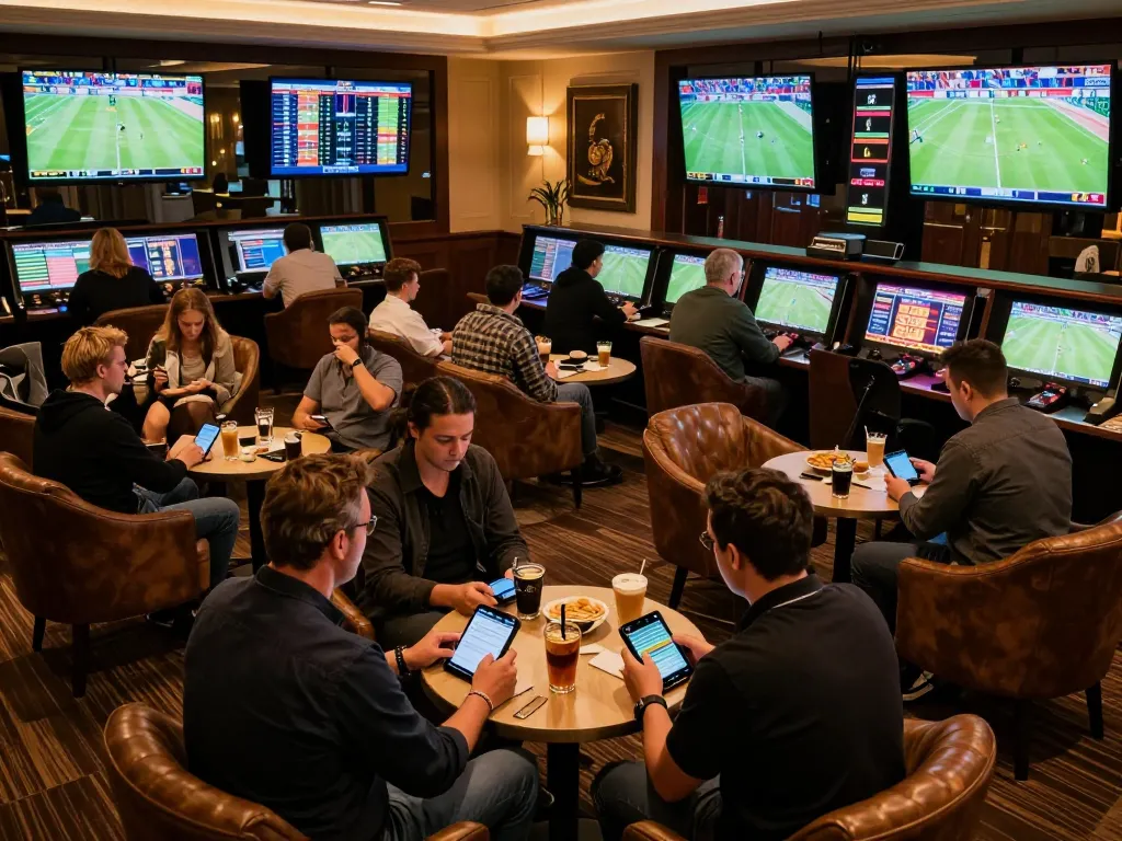 Experience the excitement of wagering on live sports at vu88's upscale betting lounge.