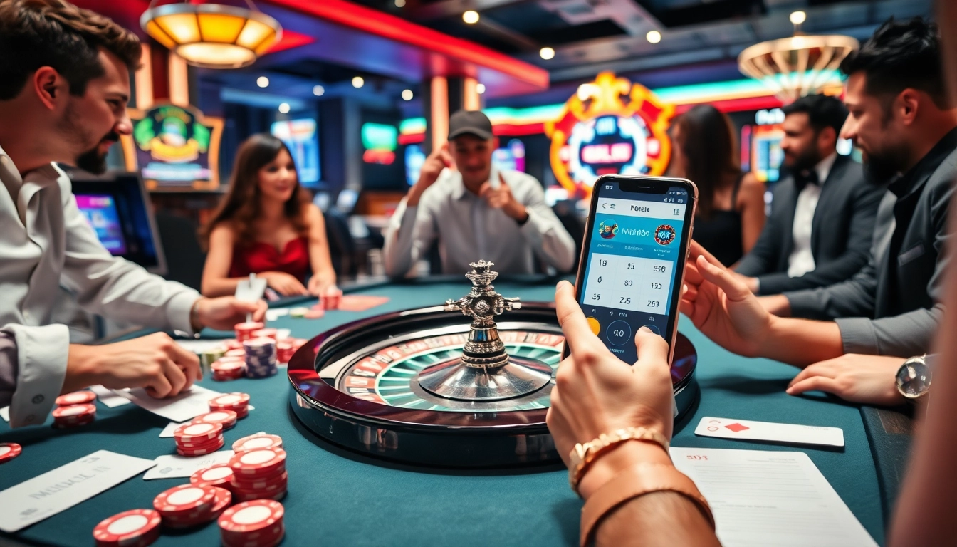 Experience the excitement of NH88 with players at a casino table engaged in thrilling games.