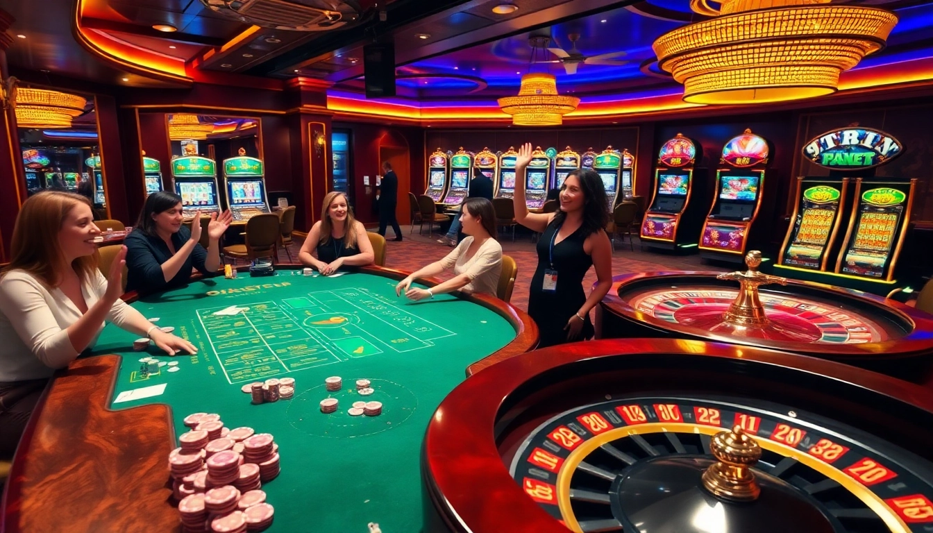 Players enjoying a thrilling poker game at ZBET casino, with vibrant chips and a roulette wheel