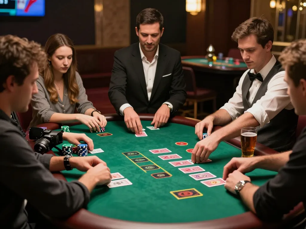 Players engaging in a thrilling blackjack game at fabet, showcasing strategy and excitement amidst an upscale casino atmosphere