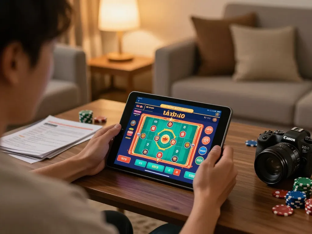 Playing tài xỉu md5 com on tablet while managing a gambling strategy in a warm home setting