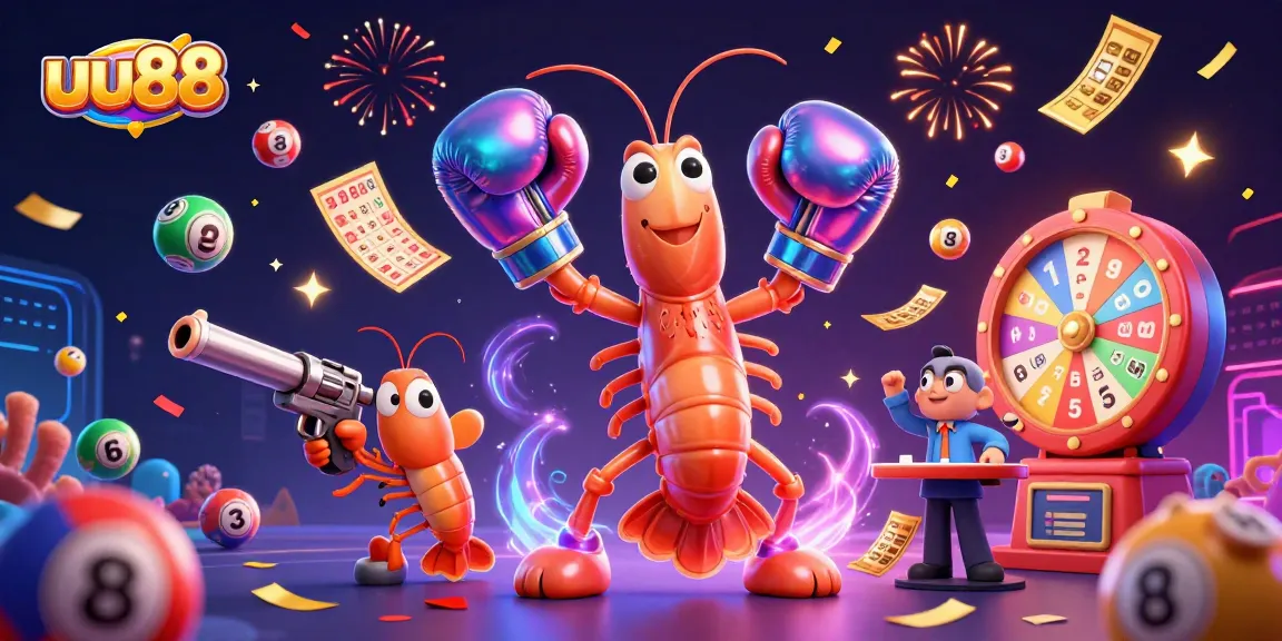 Spin and win with uu88's vibrant lottery scene featuring energetic characters and colorful game elements.