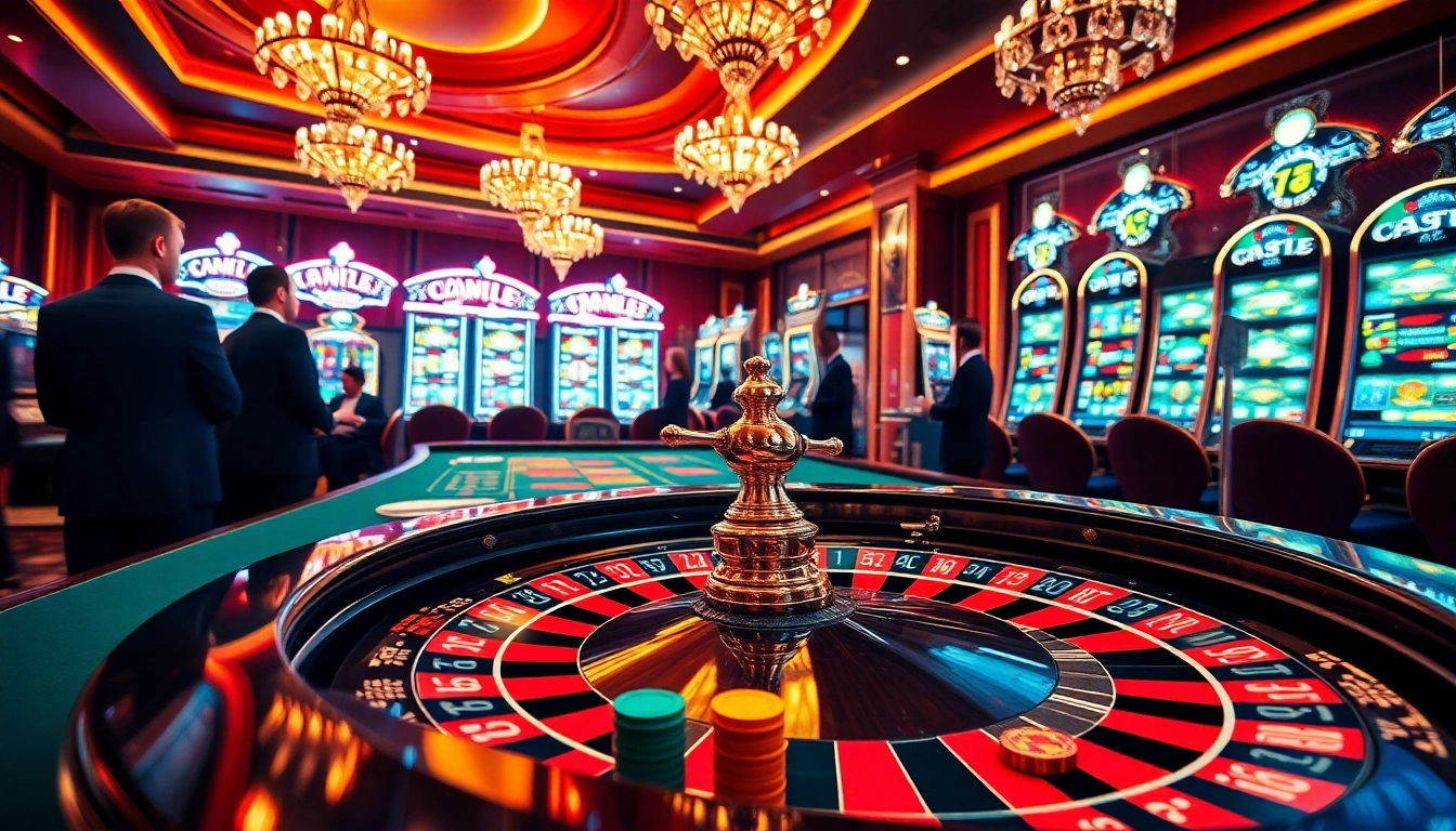 Experience the excitement of winning at https://www.qq8827.com/ with a glamorous casino scene showcasing roulette and slot machines.