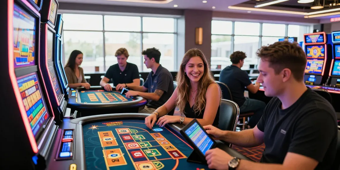 Players enjoying games at credit card casinos with vibrant slot machines and live dealer tables.