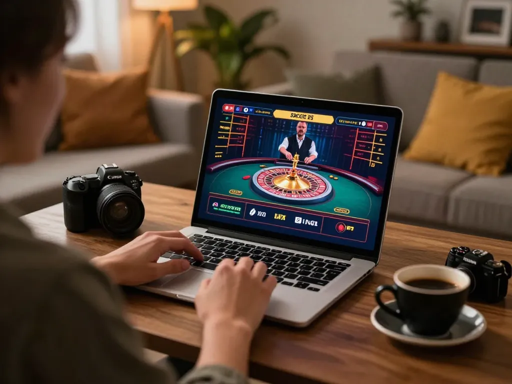 Person actively betting on TR88's online roulette game from a cozy home gaming setup.