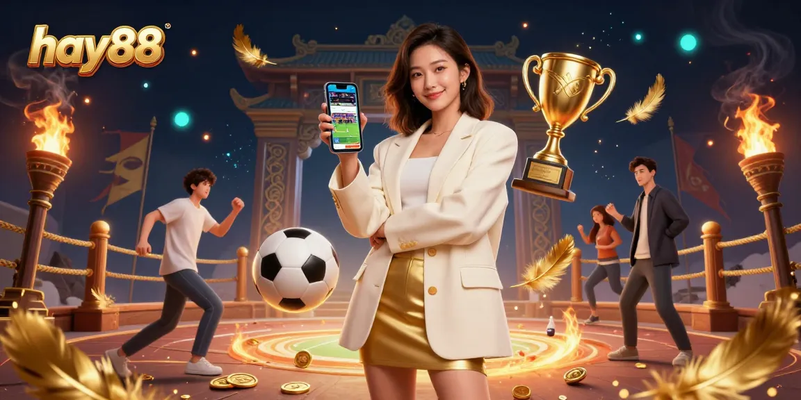 Experience the thrilling action of betting with hay88 in this vibrant 3D illustration featuring a charming Asian woman.