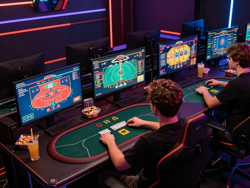 Engage in thrilling online poker action at 78winvina with a vibrant gaming setup