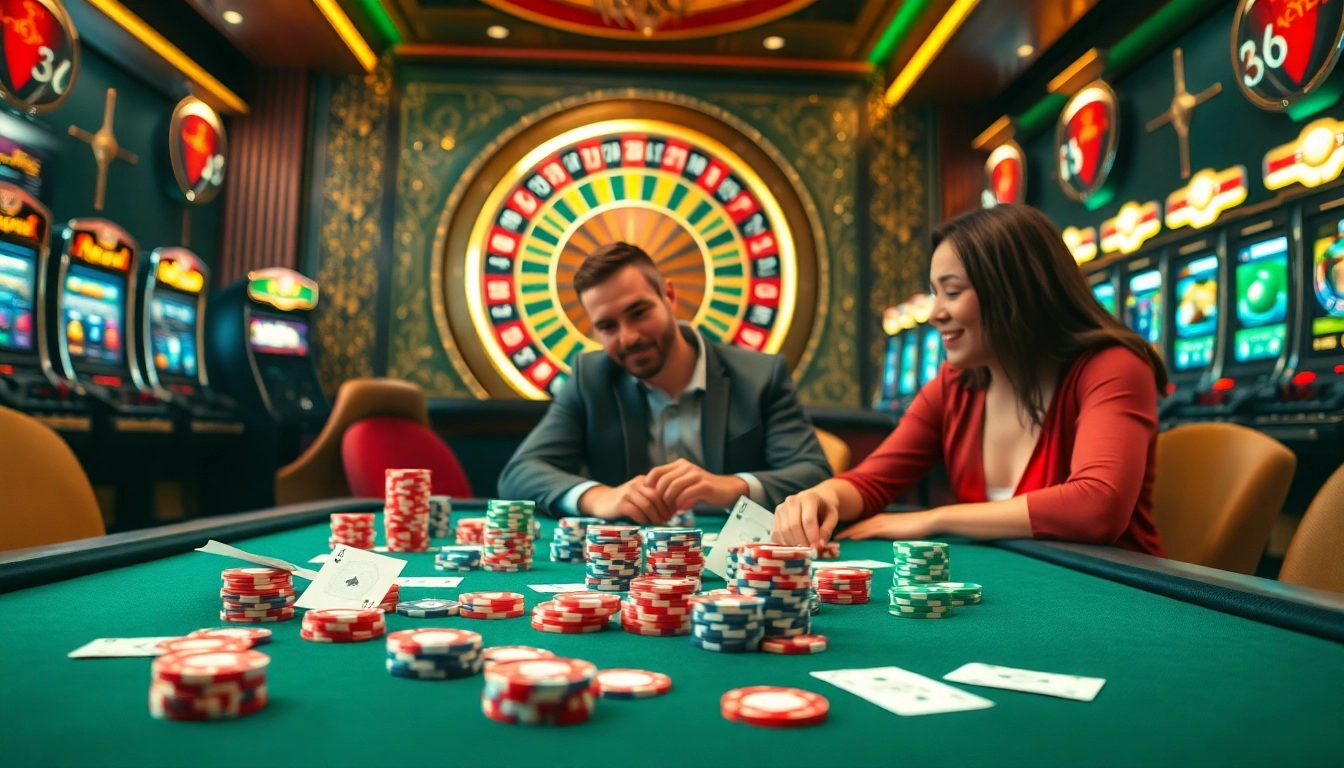 Experience the thrill of gambling at Vaobet with vibrant poker chips and an exciting roulette wheel.