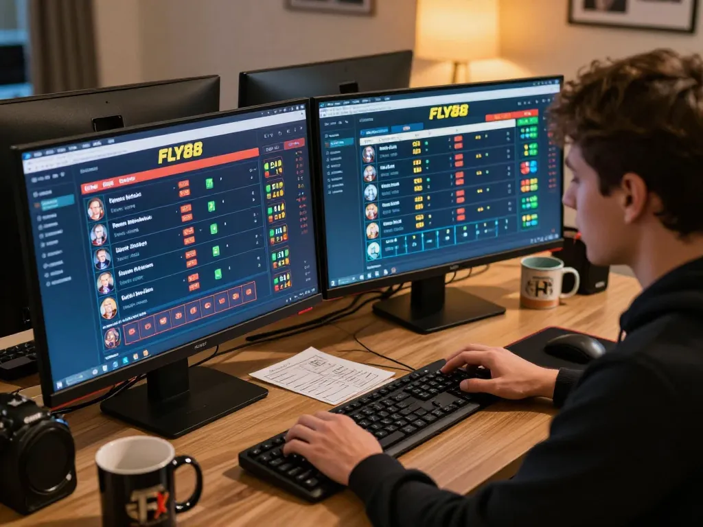 Engaging online gameplay at FLY88 casino with player analyzing bets and strategies