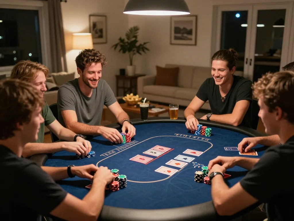 Friends enjoying a lively poker night at home showcasing strategic gameplay with 188v energy in a cozy atmosphere.