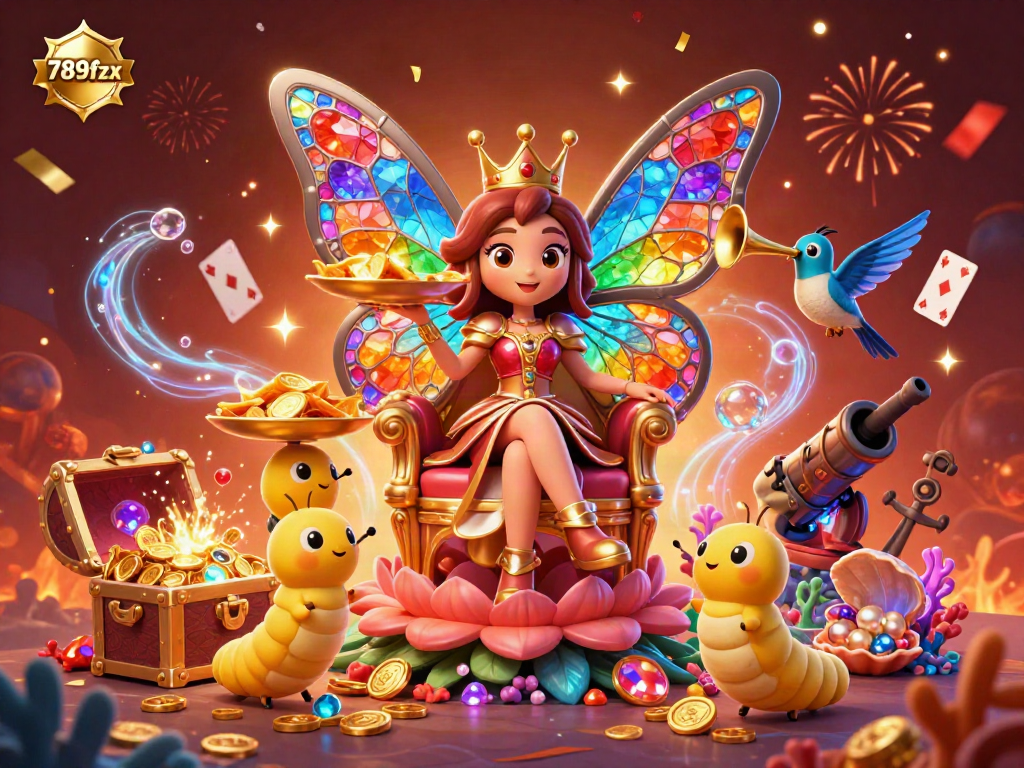 Experience the vibrant energy of 789fzx with a cartoon queen, celebrating casino excitement.