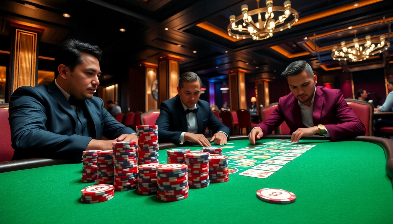 Engaging poker scene with SC88 elements showcasing thrilling gameplay in a luxurious casino setting.