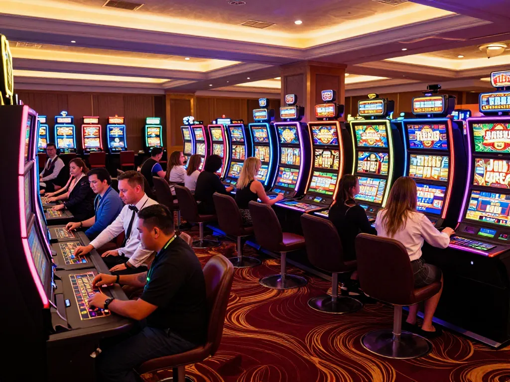 Players enjoying TR88 slots and live dealer games in a vibrant casino atmosphere