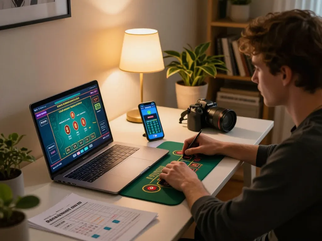 Experience LINK TT88 while playing online blackjack in a cozy home setup with strategic notes.