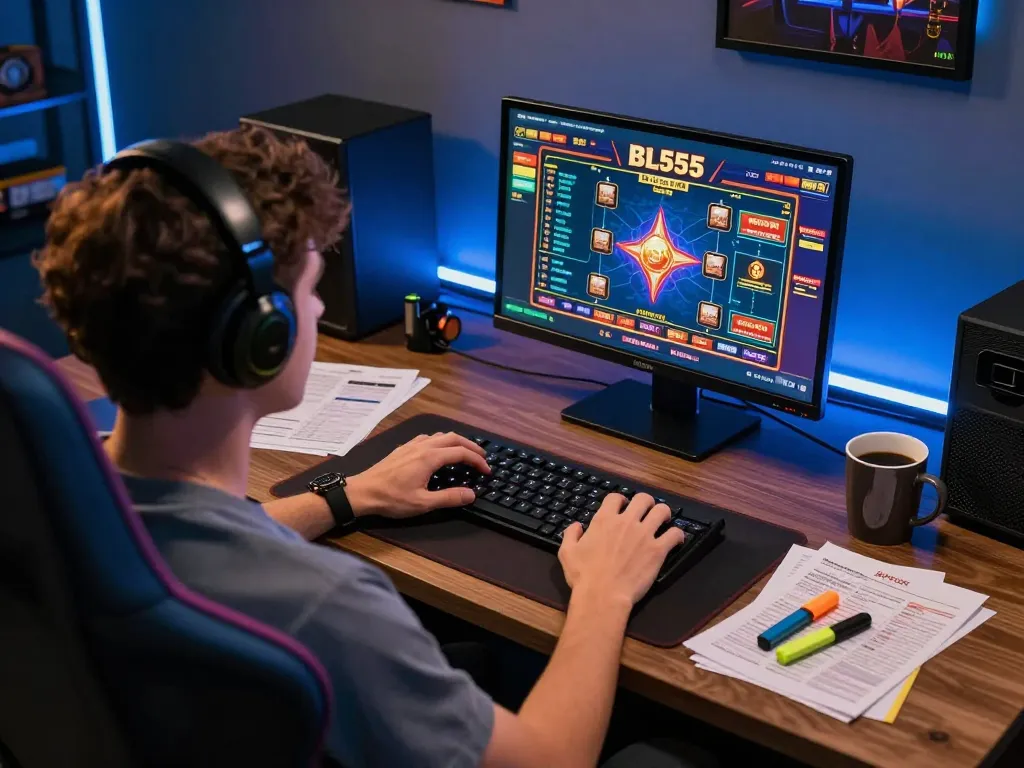 Engaging online gaming session at BL555, showcasing exciting gameplay on a tablet screen.
