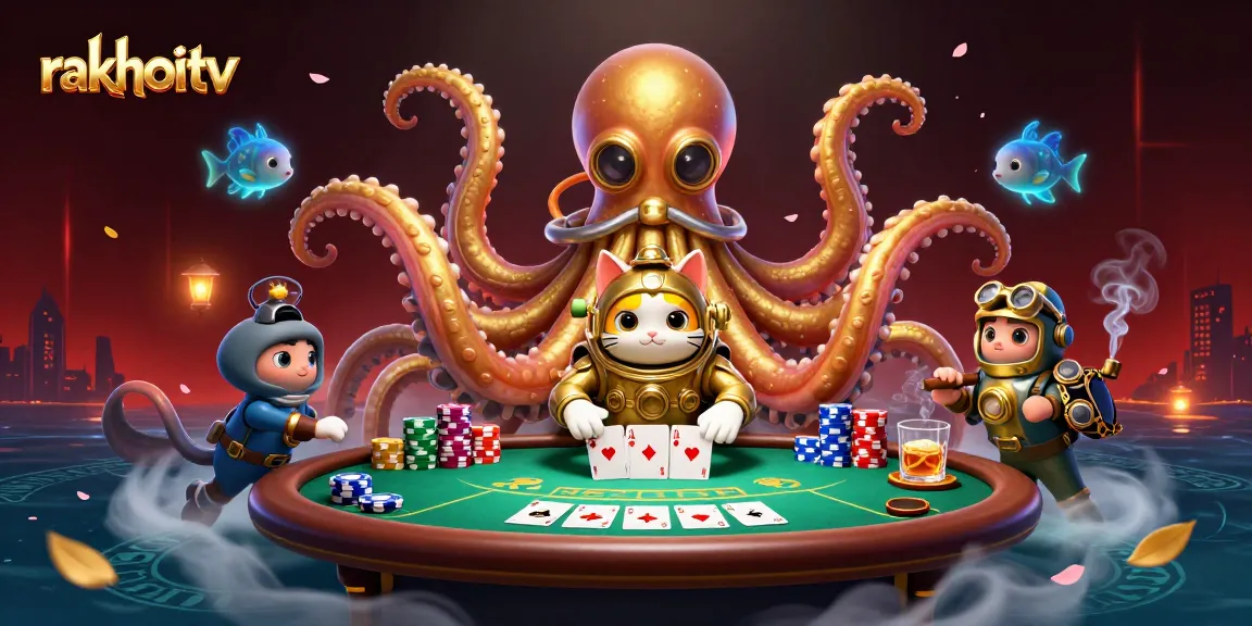 Experience rakhoitv excitement with a vibrant 3D casino scene featuring a kraken and diving cat.