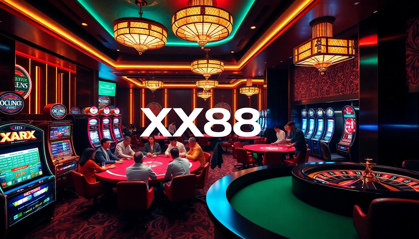 Players enjoy high-stakes games at XX88 casino, featuring poker, slots, and roulette.
