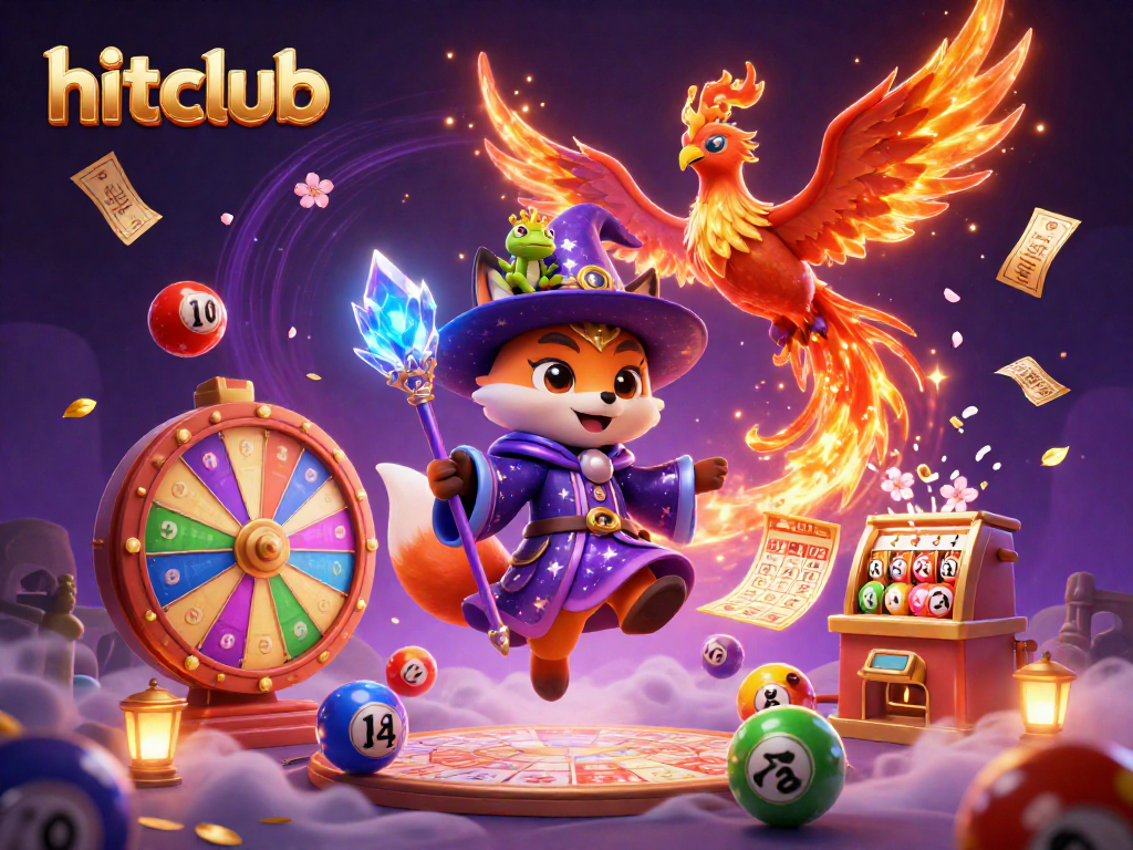 Engage in thrilling bingo gameplay with the hitclub wizard fox and companion phoenix amid colorful lottery elements.