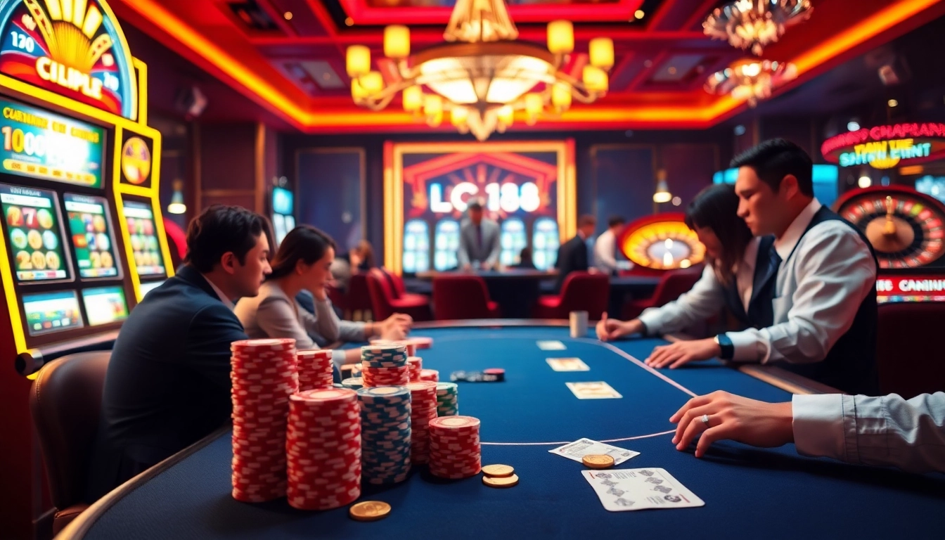 Experience thrilling gaming at LC88 with vibrant poker tables and engaging slot machines.