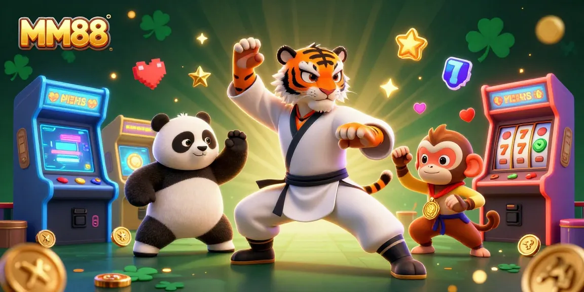 Engage in thrilling slot games with MM88's vibrant 3D characters and casino elements.