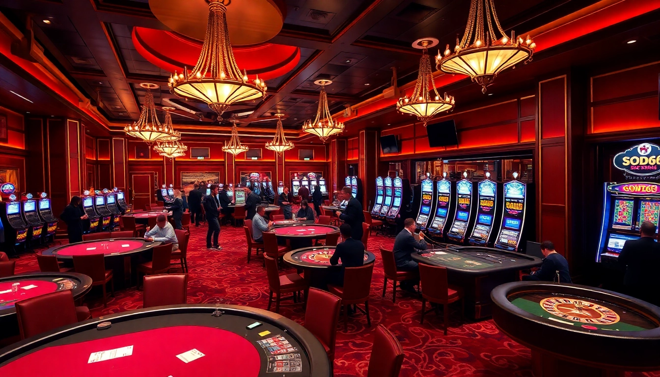 Experience thrilling games at SODO66 casino with players enjoying poker and roulette.