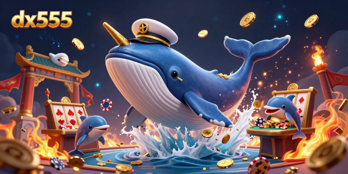 Experience thrilling action at dx555 with a whimsical whale and playful dolphins amidst dazzling game elements.