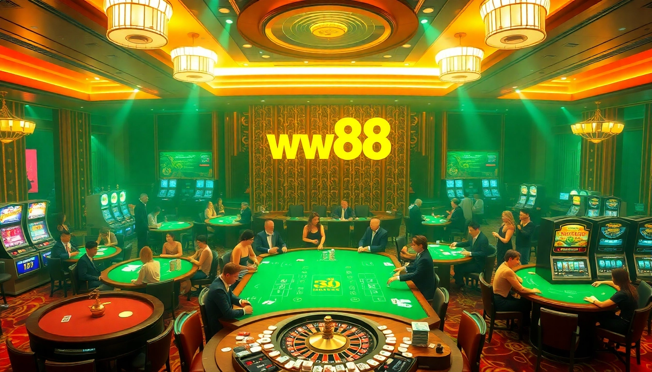 Engaged players enjoying high-stakes gambling at the luxurious ww88 casino tables.