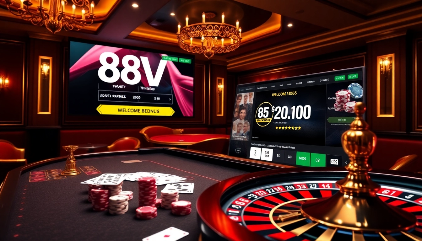 Experience thrilling betting at nhà cái 88vv, featuring poker chips, a roulette wheel, and sports betting odds.