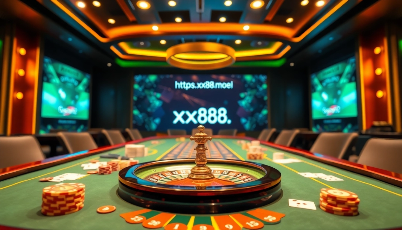 Players engaging in high-stakes action at a casino table featuring https://xx88.moe/ betting elements.
