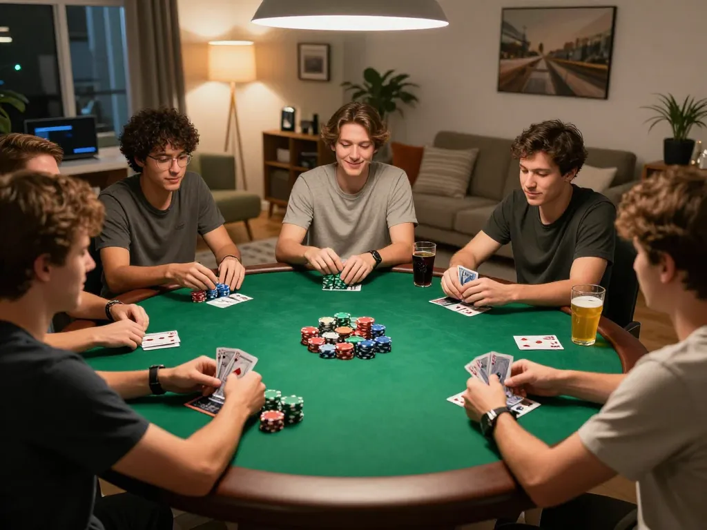 Players engaging in a friendly poker night at home, exploring cm888 gaming strategies.