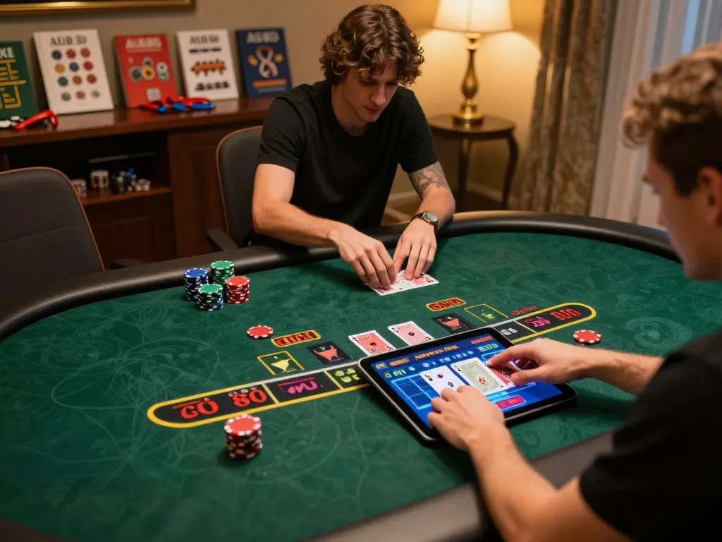 Players engaging in strategic poker gameplay on AU88's online platform, showcasing excitement and betting action.