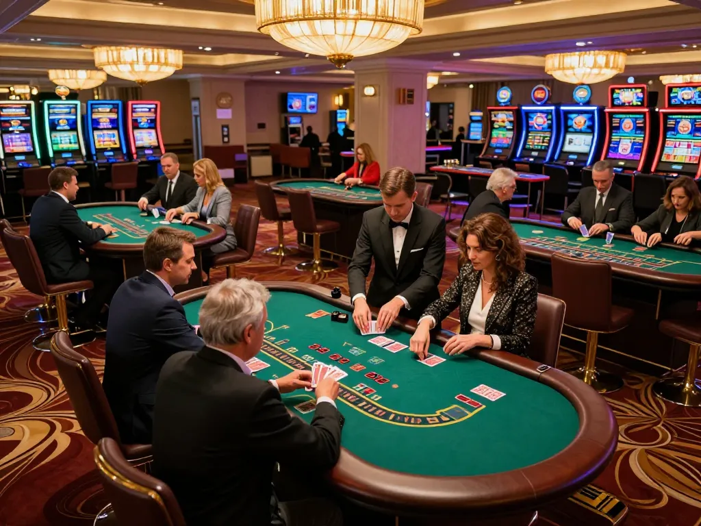 Players engage in blackjack at a luxury casino table, showcasing nhacaiuytinn game strategies.