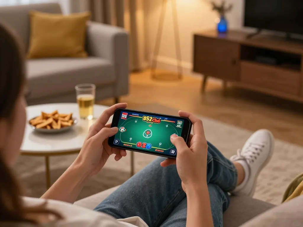 Play B52club poker game on smartphone while enjoying comfort and relaxation at home.