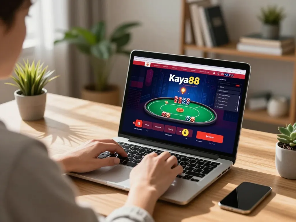Kaya88 online gaming scene with a player strategically engaging in poker from home