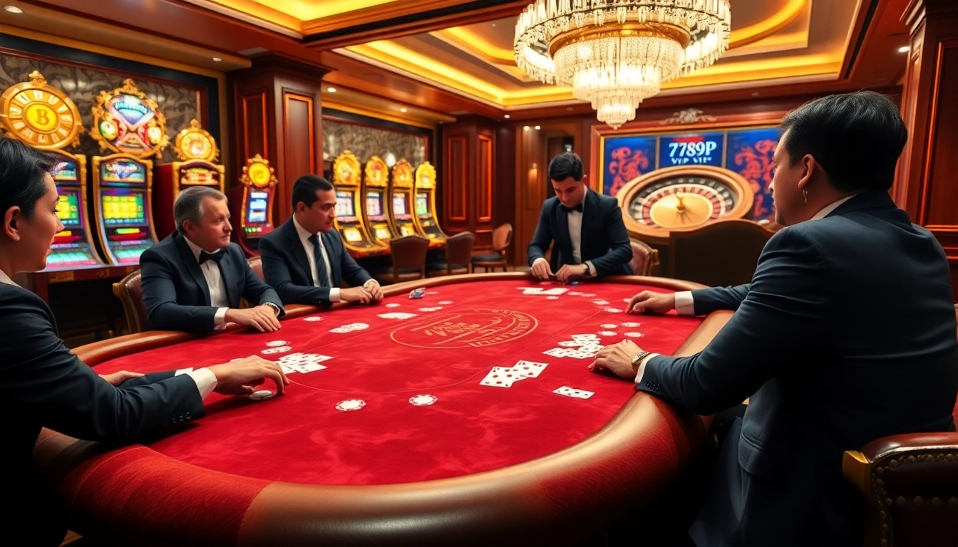Experience the excitement of 789P VIP with players enjoying high-stakes poker surrounded by luxury casino elements.