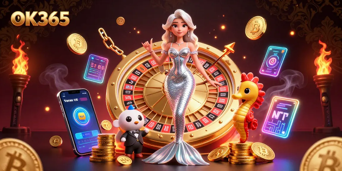 Spin to win at OK365 with a dazzling illustration of casino fun and entertainment.