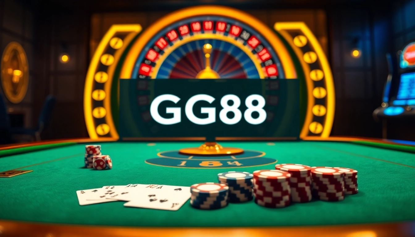 Experience the excitement of betting at GG88 link with luxurious casino visuals featuring poker, roulette, and more.