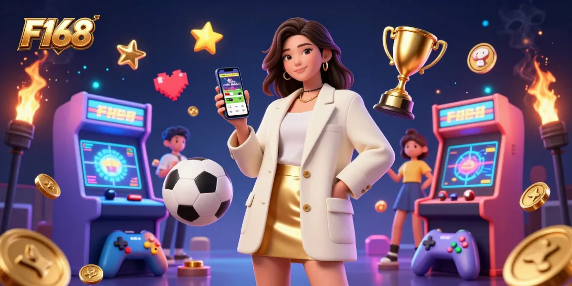 Engage in thrilling F168 online gaming with a vibrant 3D sports betting scene featuring an enthusiastic woman.