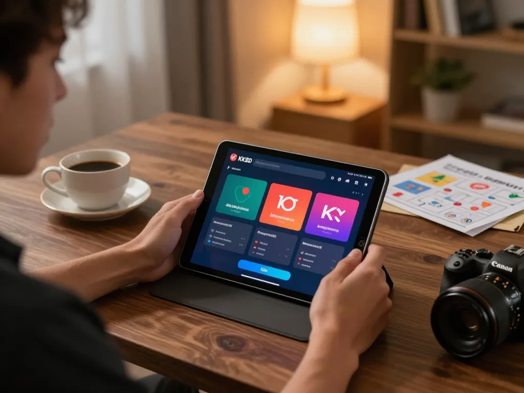 Person enjoying the KKBD Bangladesh gaming experience on a tablet at home, illustrating responsible gambling practices.