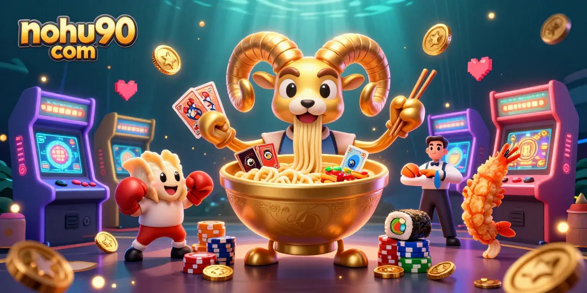 Spin and win at nohu90 com with cartoon characters and vibrant casino arcade elements.
