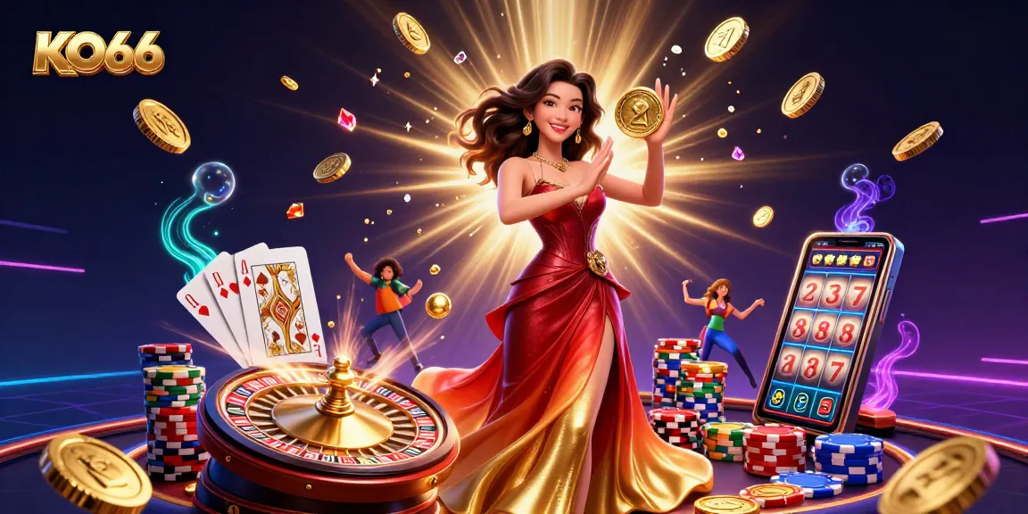 Spin the roulette wheel and win at KO66 Casino, featuring golden coins and vibrant gaming elements.