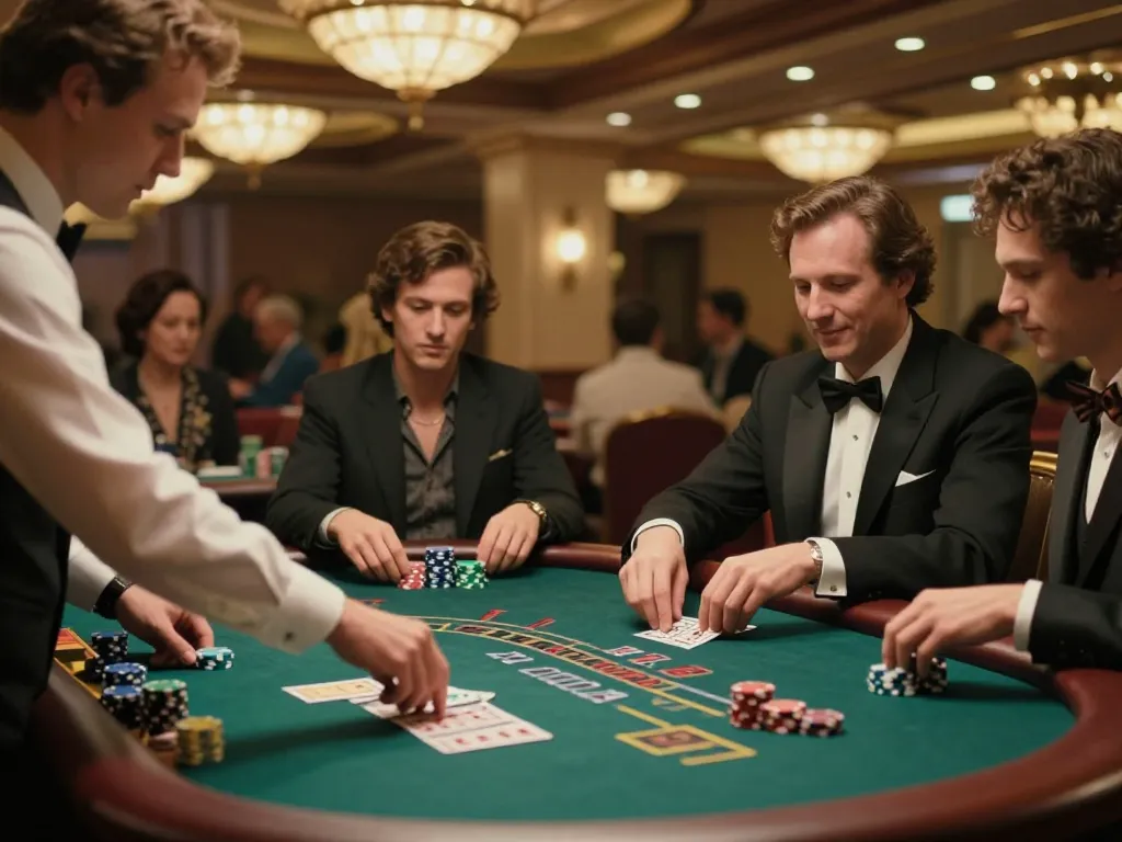 79KING players engaged in a captivating blackjack game, showcasing strategic betting in a luxurious casino setting.