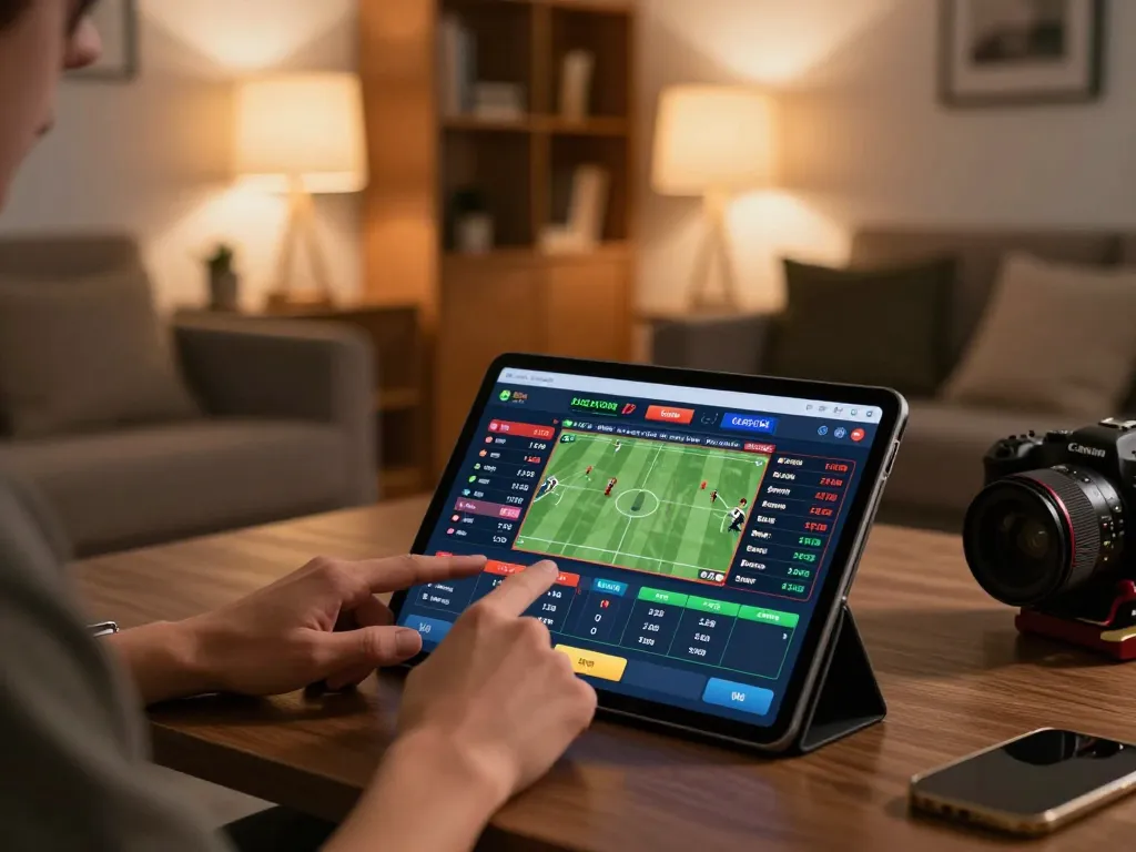 Person engaging in sports betting on Net88 app in a cozy home setting, emphasizing modern gambling.