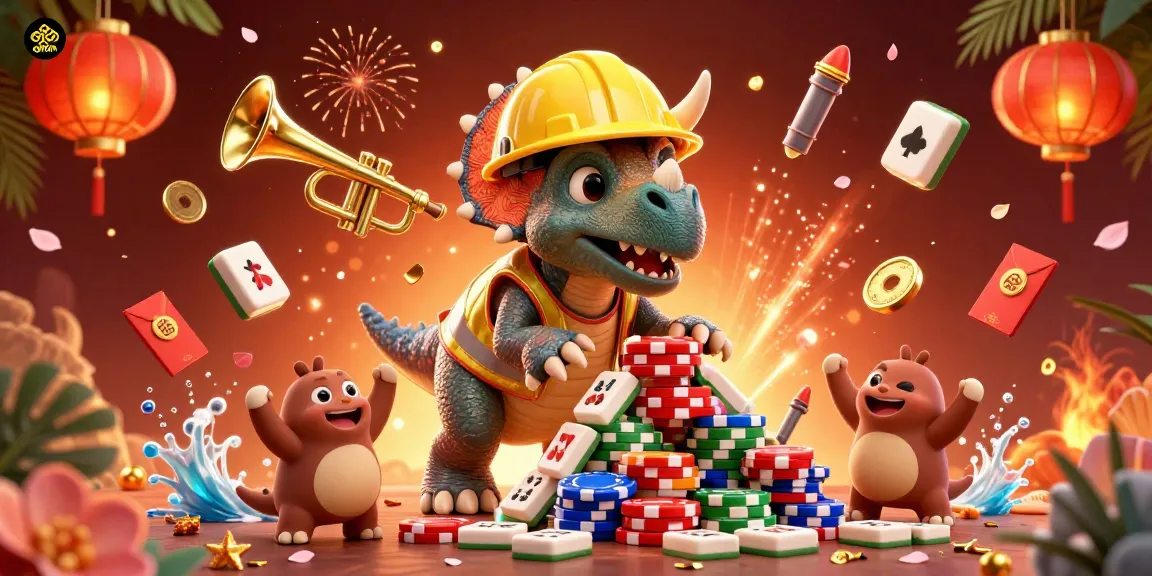 Engage with okfun slots in a vibrant 3D vivid casino scene filled with dynamic characters and festive elements.