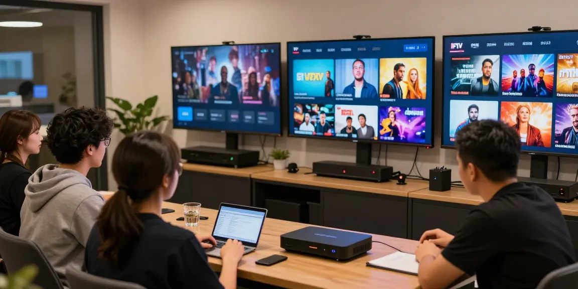 Premium IPTV Service offered by local trusted provider with professional team and vibrant technology displays.